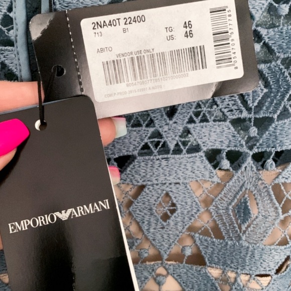 BNWT Emporio Armani Macrame Short-Sleeved Midi Blue Lace Dress - Picture 8 of 12